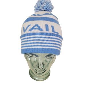 Teton Clothing Co. VAIL Colorado Knit Pom Beanie Hat Unisex One Size Light Blue
